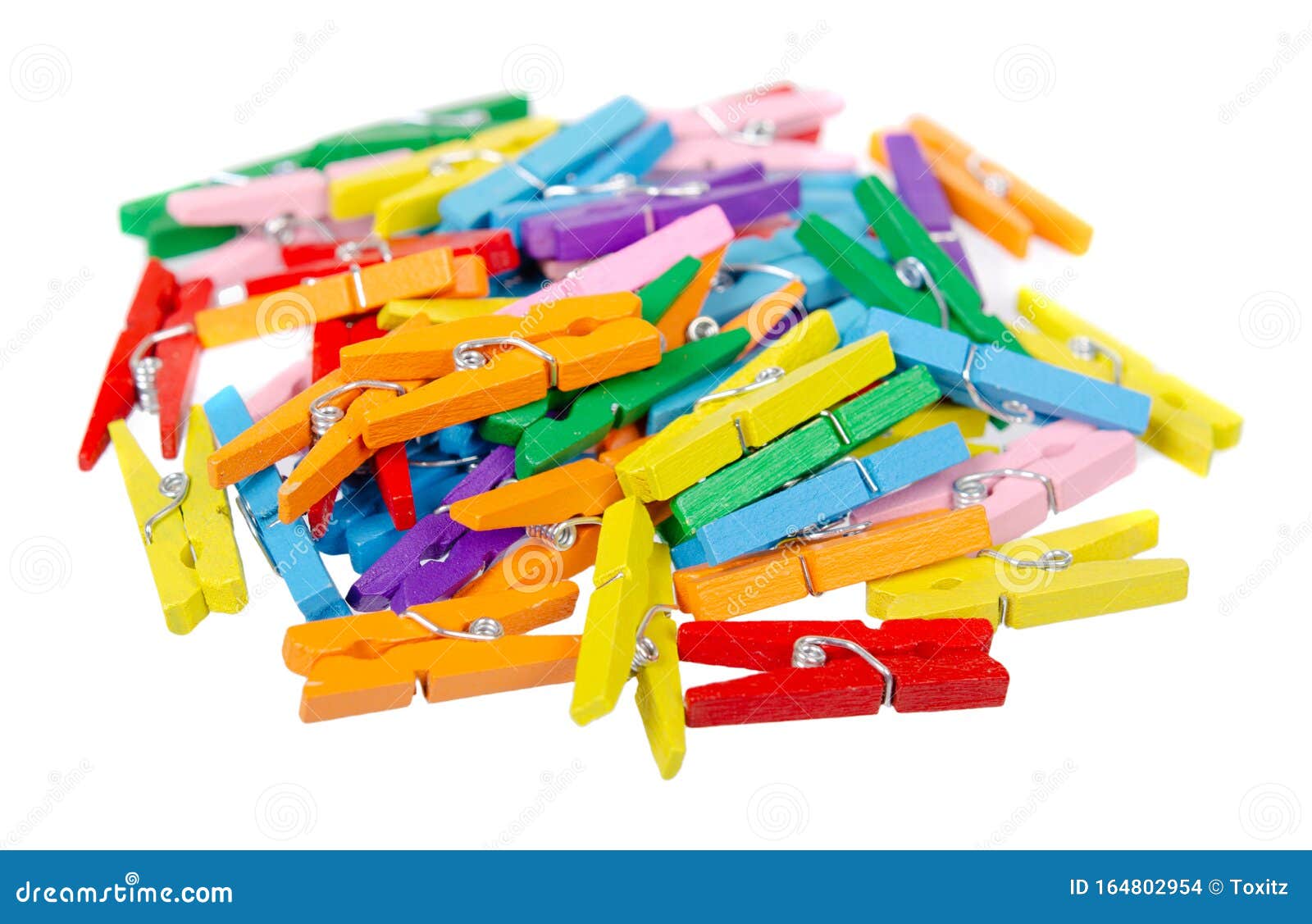 Mini Colored Clothespins. Isolated on White Background Stock Photo