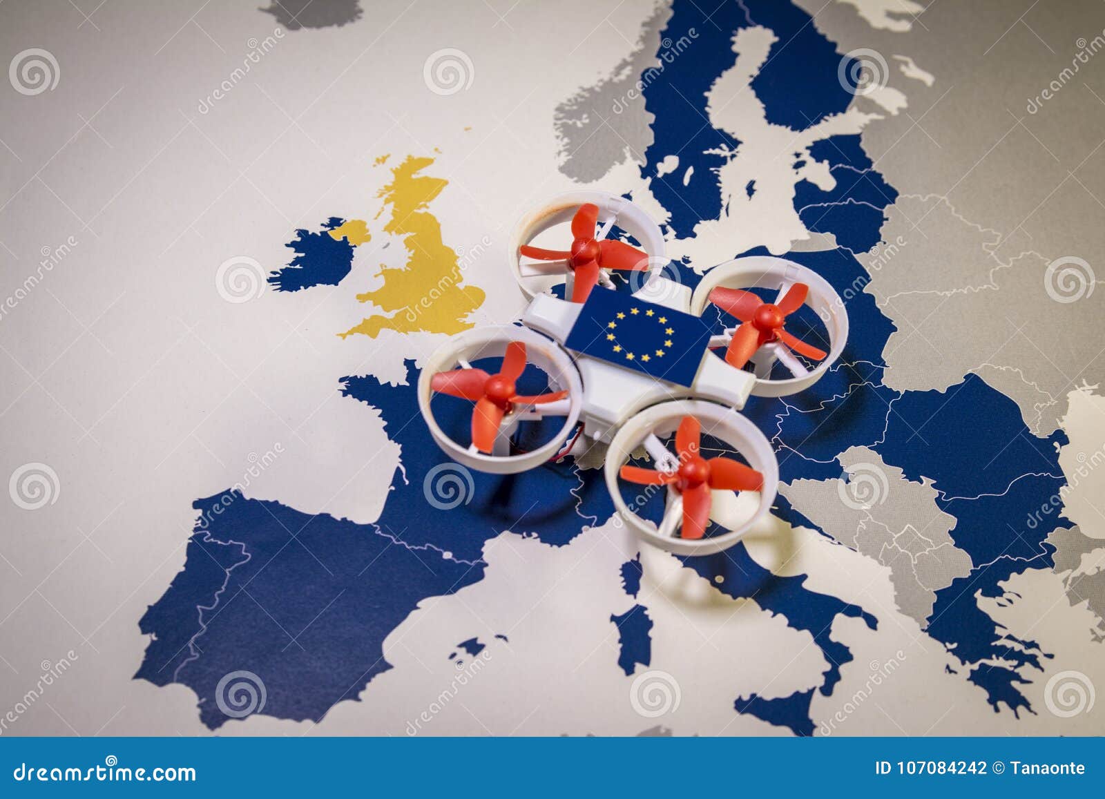 Mini Drone Flying a EU Map. European Rules for Drone Aerial Aircraft Law Stock Photo - Image of hovering, europe: 107084242