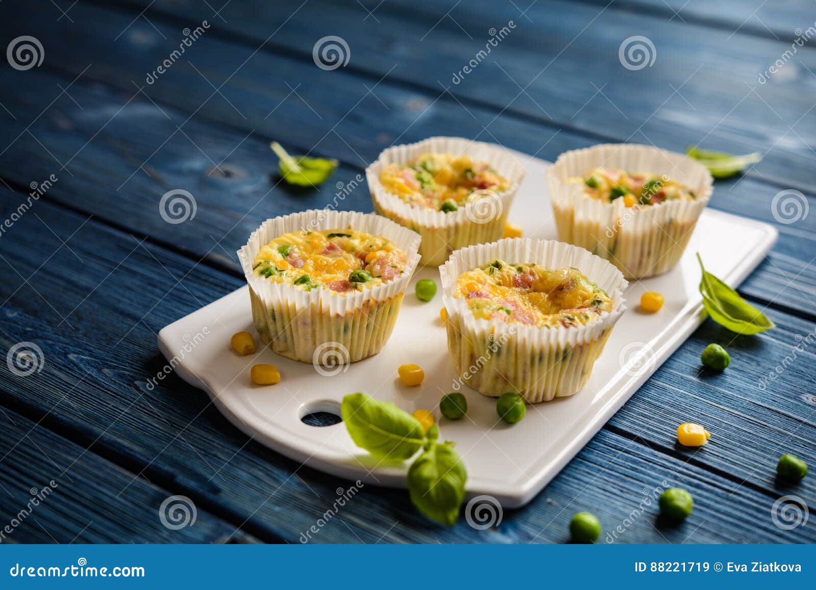 Mini Frittatas with Ham, Pea, Cheese and Corn Stock Image Image of
