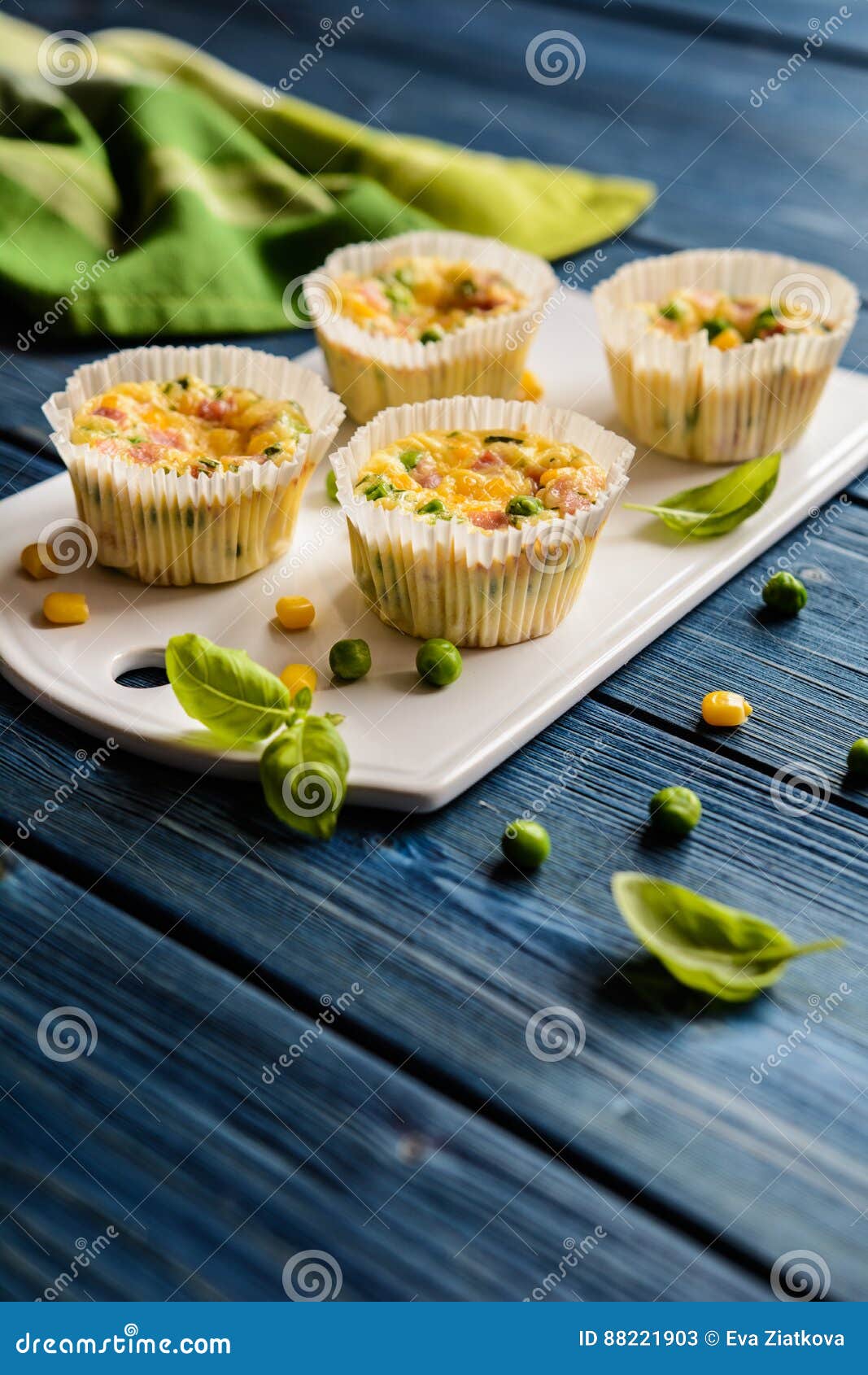 Mini Frittatas with Ham, Pea, Cheese and Corn Stock Image Image of