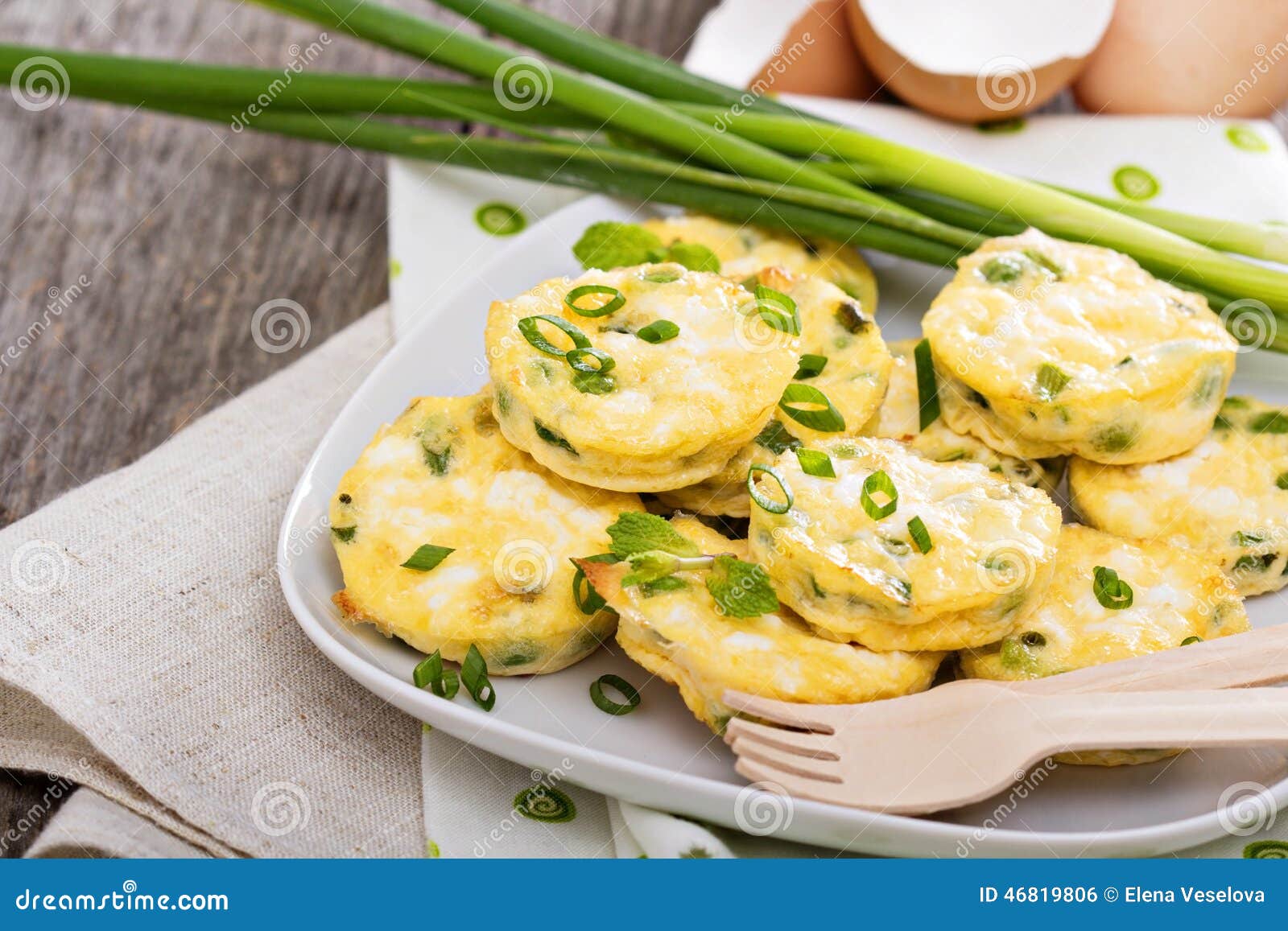 Mini Frittatas with Peas, Green Onion and Feta Stock Photo Image of dinner, baked 46819806