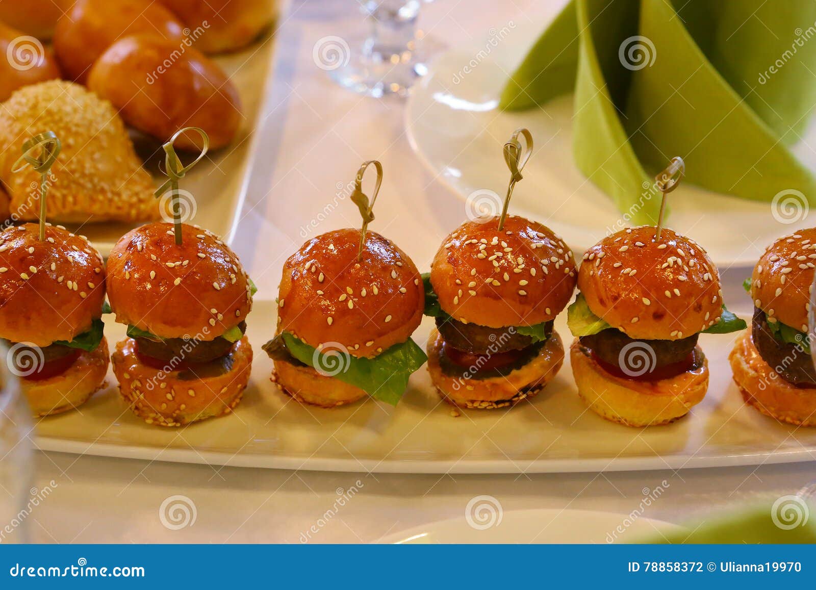 Mini Hamburger with Salad Leaf Served on the Plate Stock Photo Image