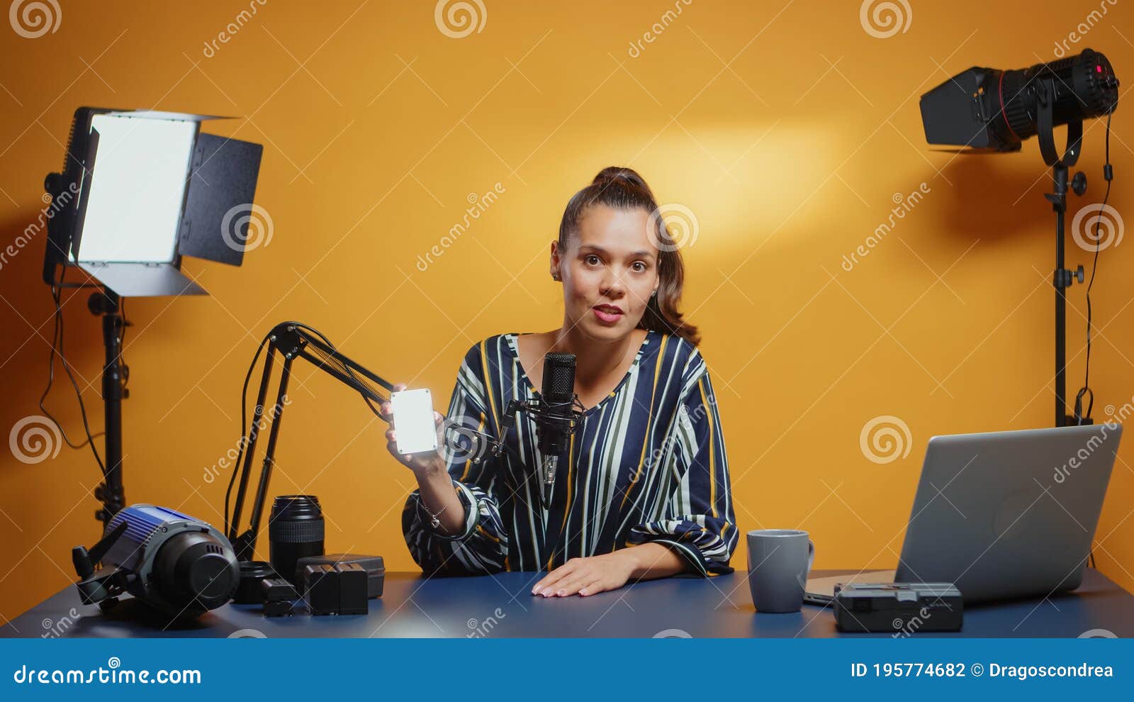 Mini LED light review stock photo. Image of computer 195774682