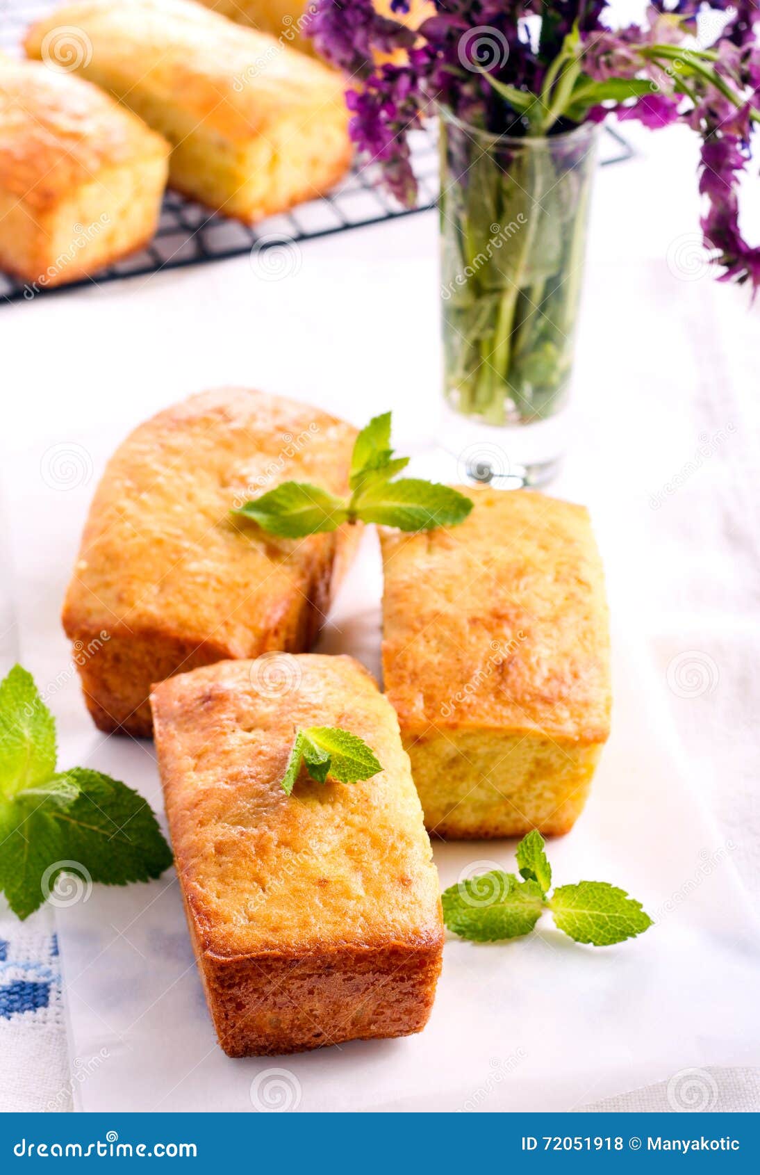 Mini Loaf Cakes with Mint Decoration Stock Photo Image of pastry