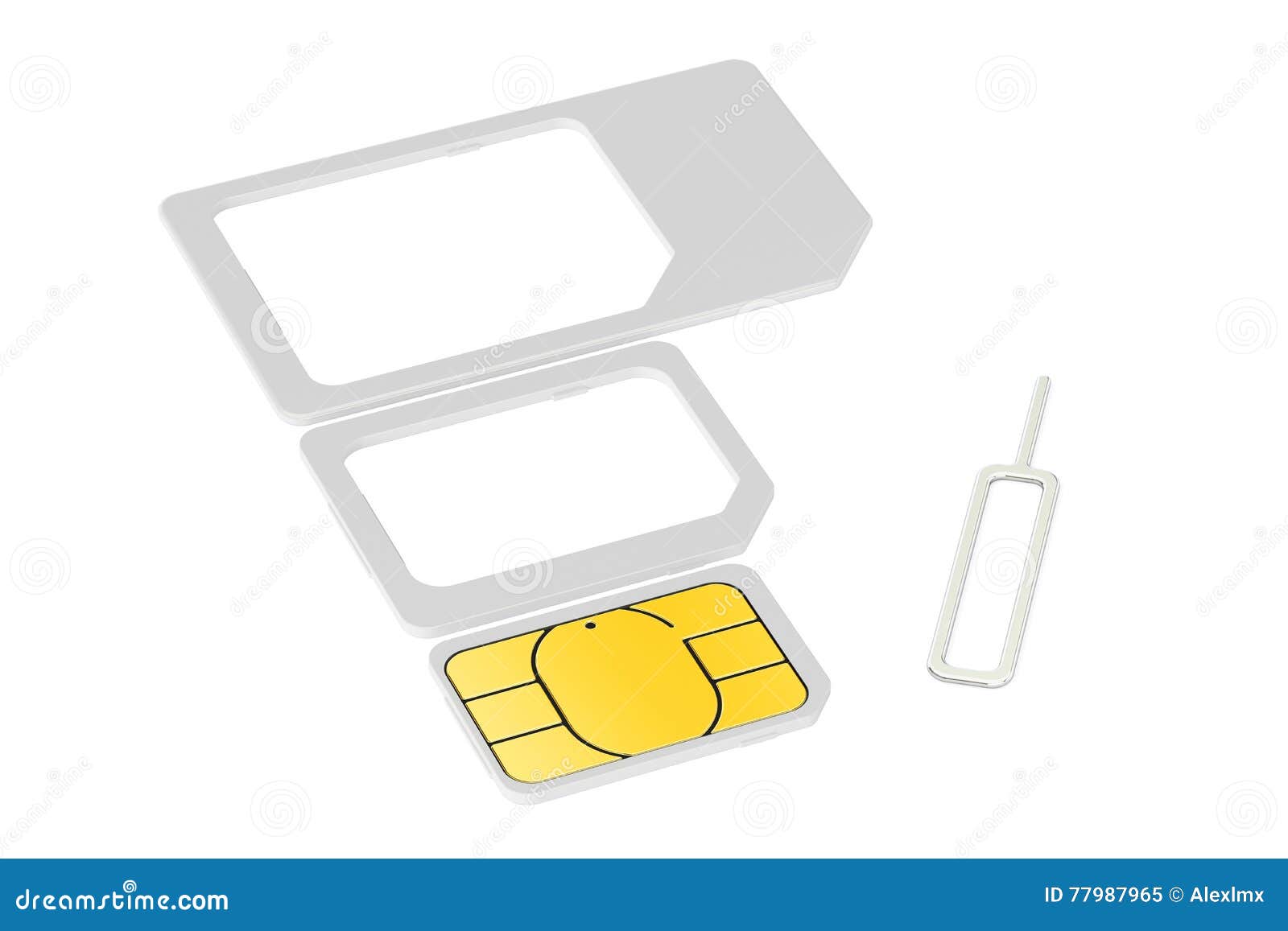Mini Micro Nano Sim Cards With Eject Pin 3d Rendering Stock