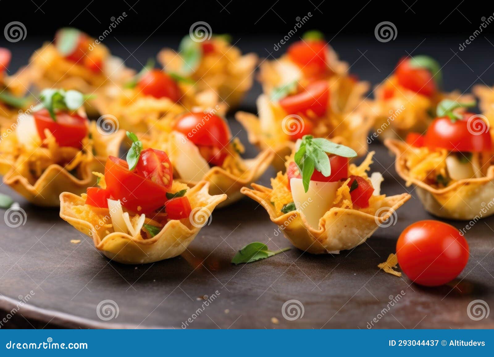 Mini Nacho Bites with Melted Cheese and Diced Tomatoes Stock Image