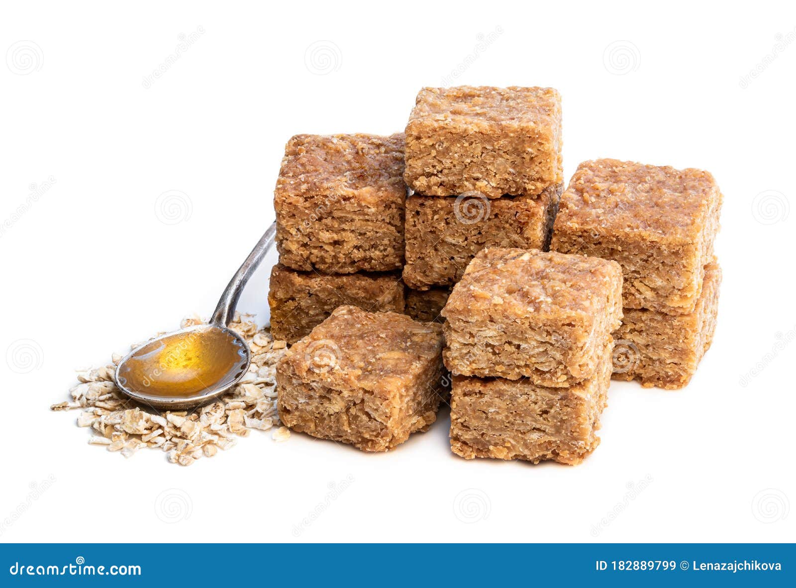 Mini Oat and Syrup Flapjack Slices Isolated on White Stock Image