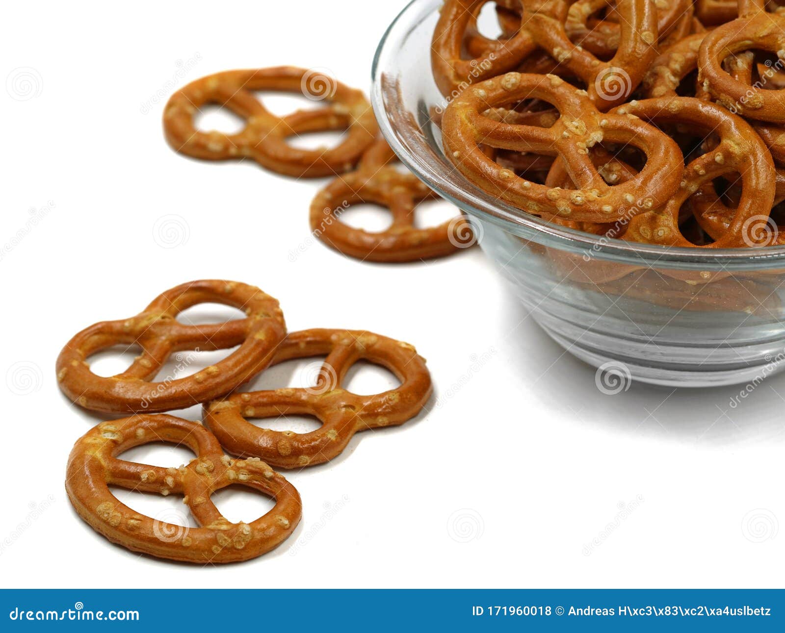 Mini Pretzels With Salt In Bowl Isolated On White Background Stock Photo Image Of Brown Group 171960018