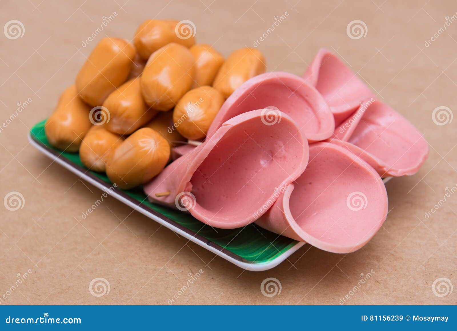 Mini Sausage and Bologna Ham Slides in Dish Stock Image Image of