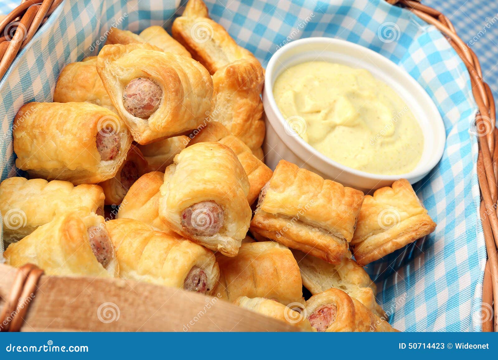 Mini Sausages in Puff Pastry with Mustard Sauce Stock Image Image of