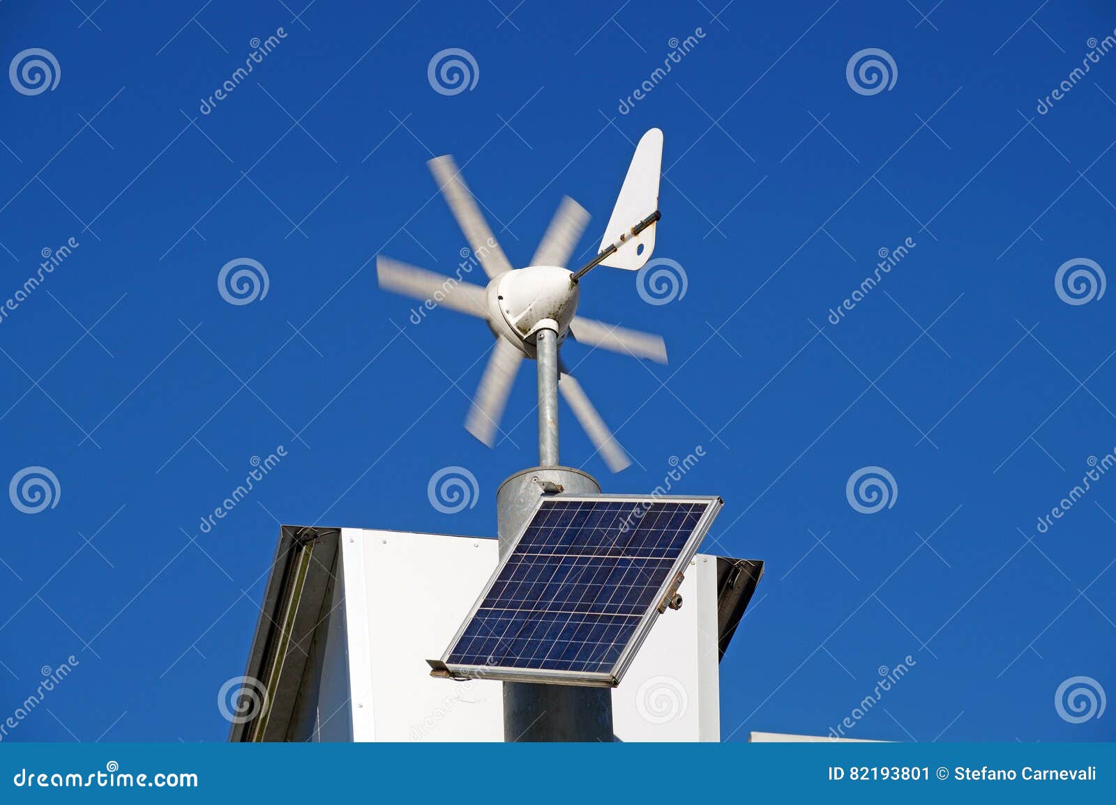 Mini Wind Power and Solar Panels for Domestic Use Stock Image Image