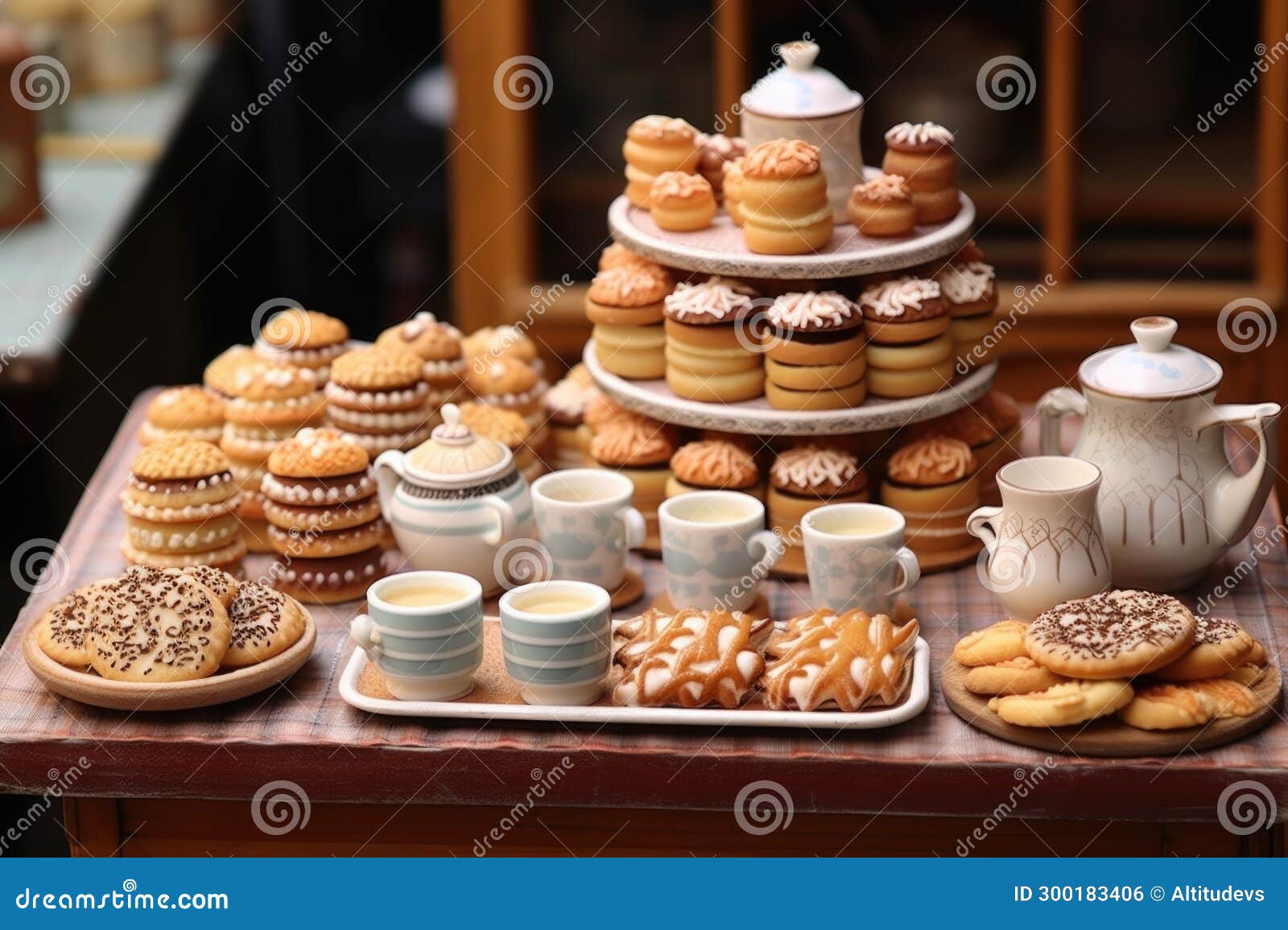 miniature bakery with doll-sized pastries and coffee cups
