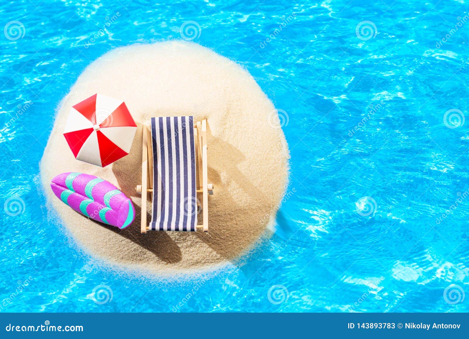 Miniature Beach with Deck Chair, Umbrella, Parasol and Surfboard on ...