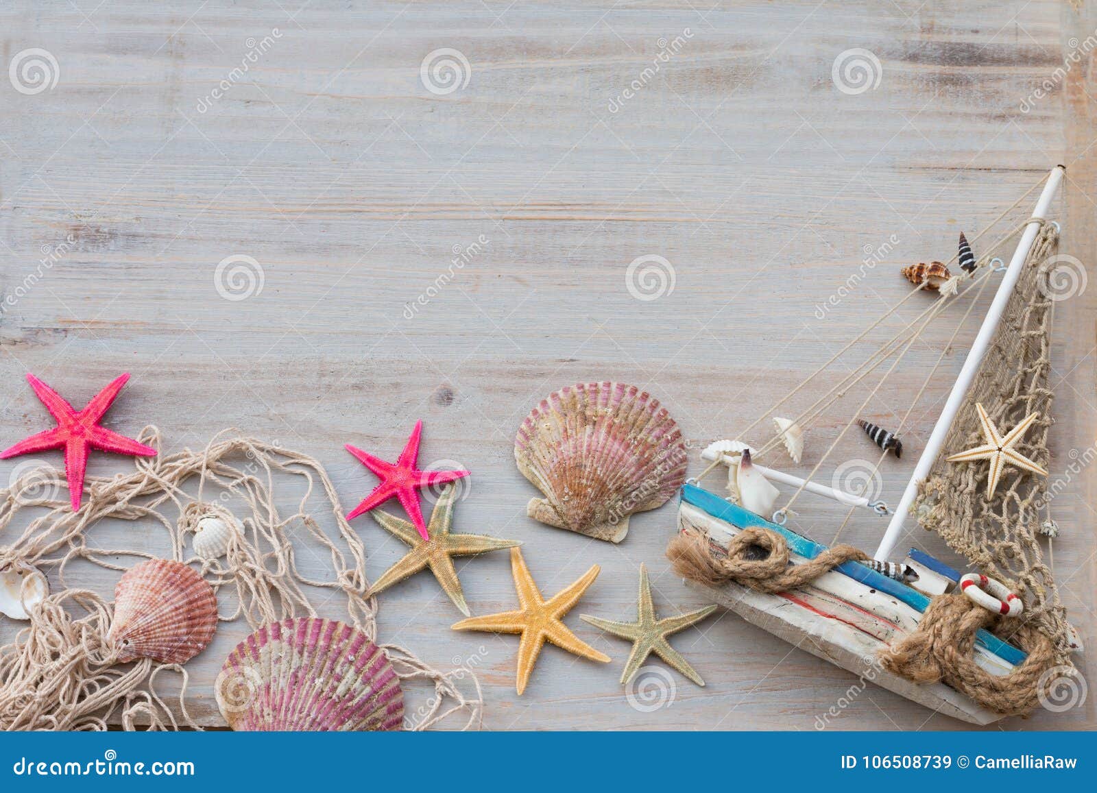 https://thumbs.dreamstime.com/z/miniature-boat-starfishes-seashells-fishing-net-grey-background-time-sailing-miniature-boat-starfishes-seashells-106508739.jpg