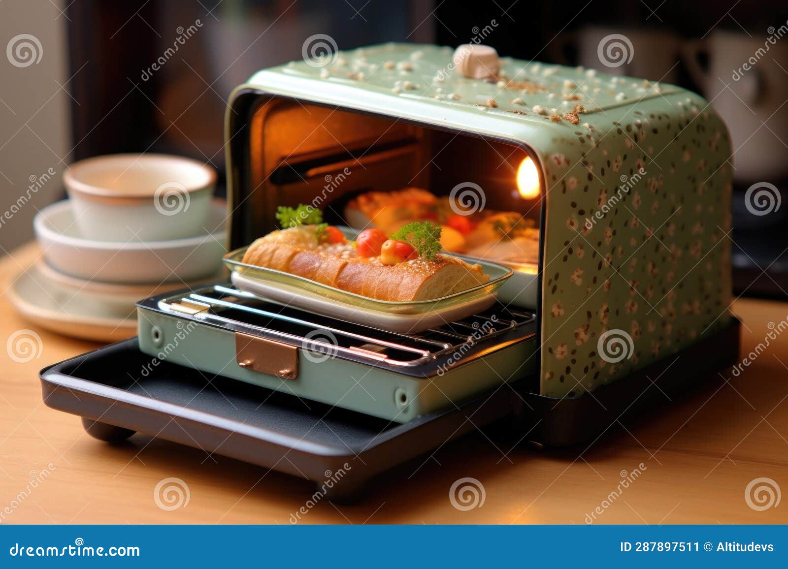 Miniature Casserole Dish Inside a Toaster Oven Stock Illustration