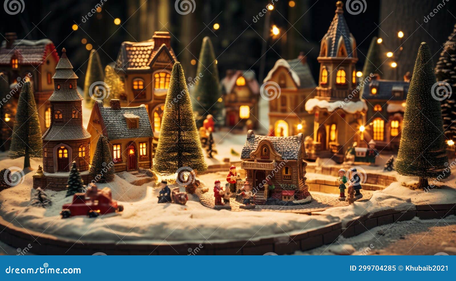 A Miniature Christmas Village Set Up Stock Illustration Illustration
