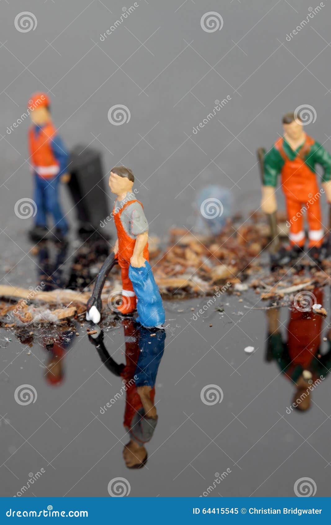 Miniature Cleaners Cleaning Dust Reflected Stock Image Image of