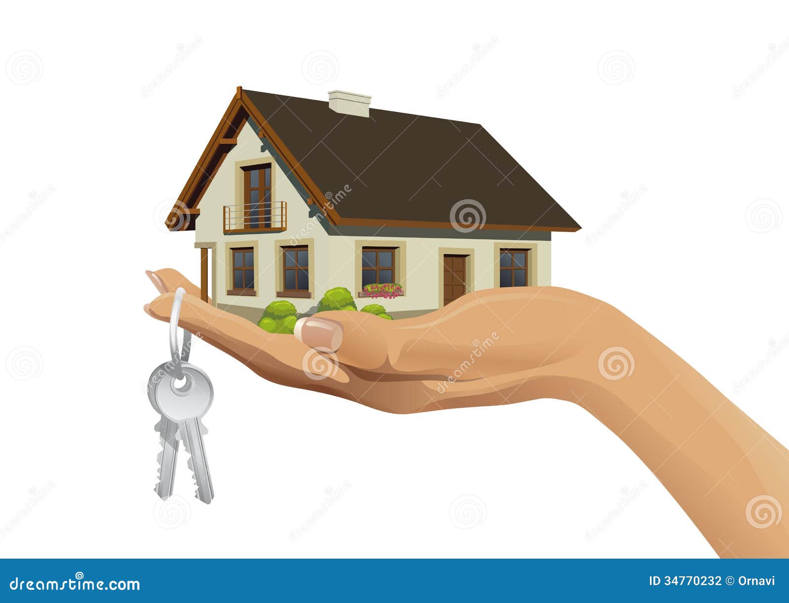 Miniature House Building On Hand With Keys Stock Photography - Image 