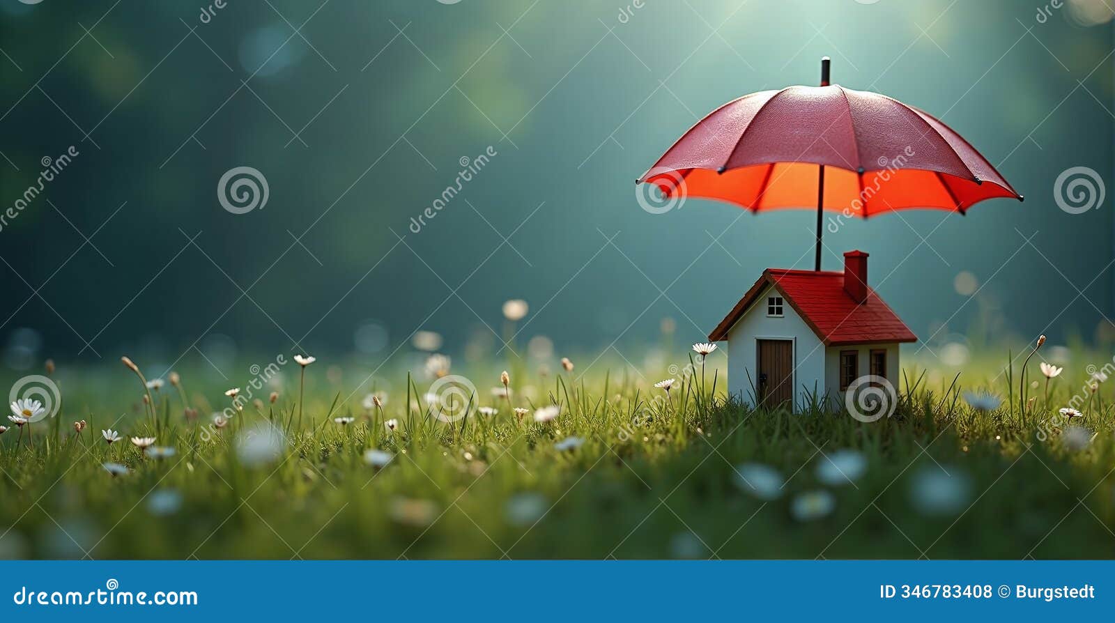 a miniature house nestles under a protective umbrella, izing safety, comfort, and resilience against life's unpredictable