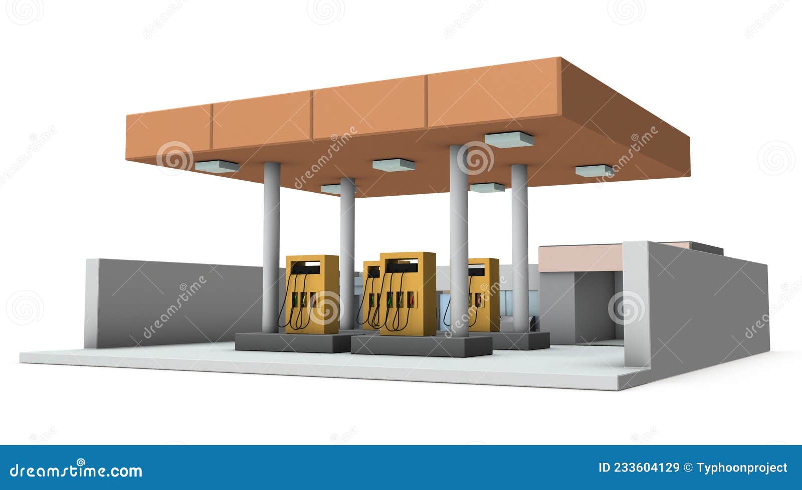 A Miniature Model of a Gas Station. White Background Stock Illustration