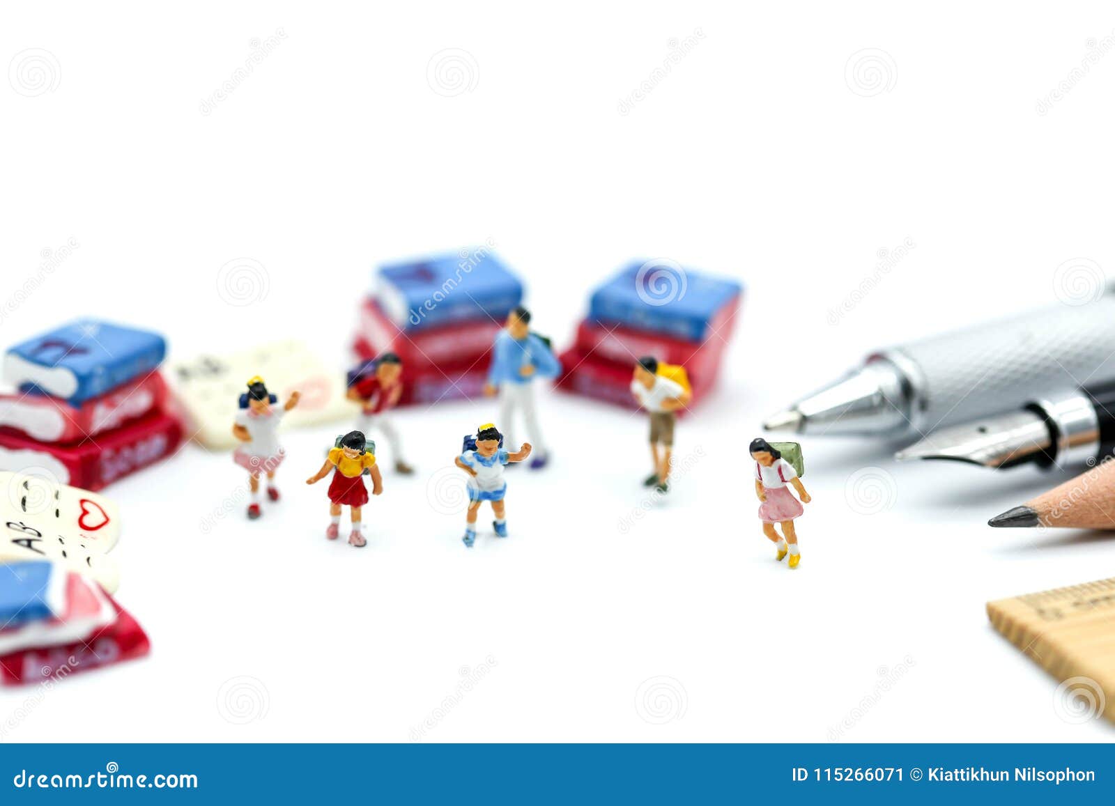 Miniature People : Children And Student With Book And School Background ...