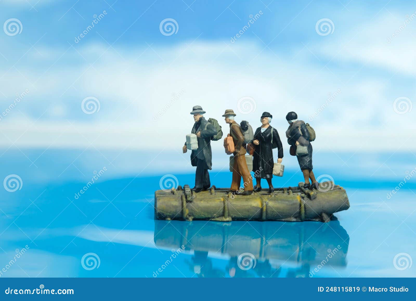 Miniature People Toy Figure Photography. a Group of Refugees Riding the  Raft Escape from Conflict Area To Save Place because of Stock Image - Image  of escape, background: 248115819