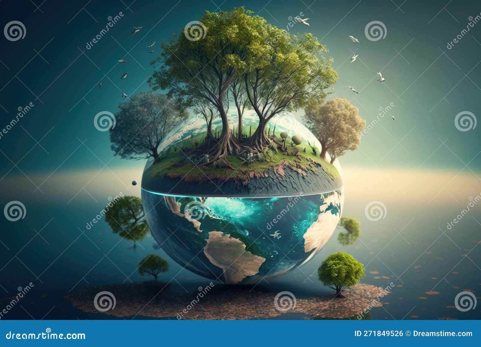 Miniature Planet Earth With Trees, Fauna. Concept For Earth Day. AI ...