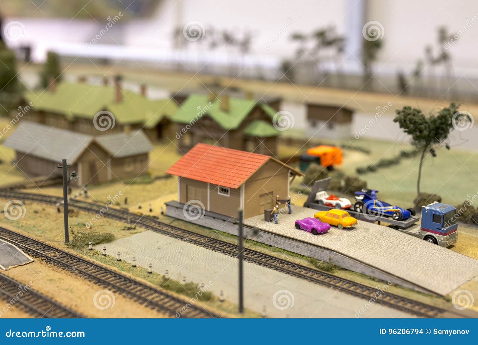 Miniature of Railway Station. Model of Retro Railroad Station Stock