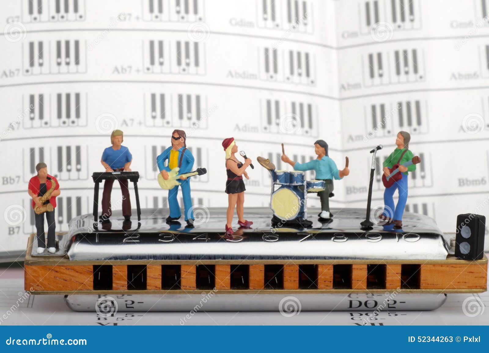 Miniature of a Rock Band Playing on the Harmonica Stock Image Image