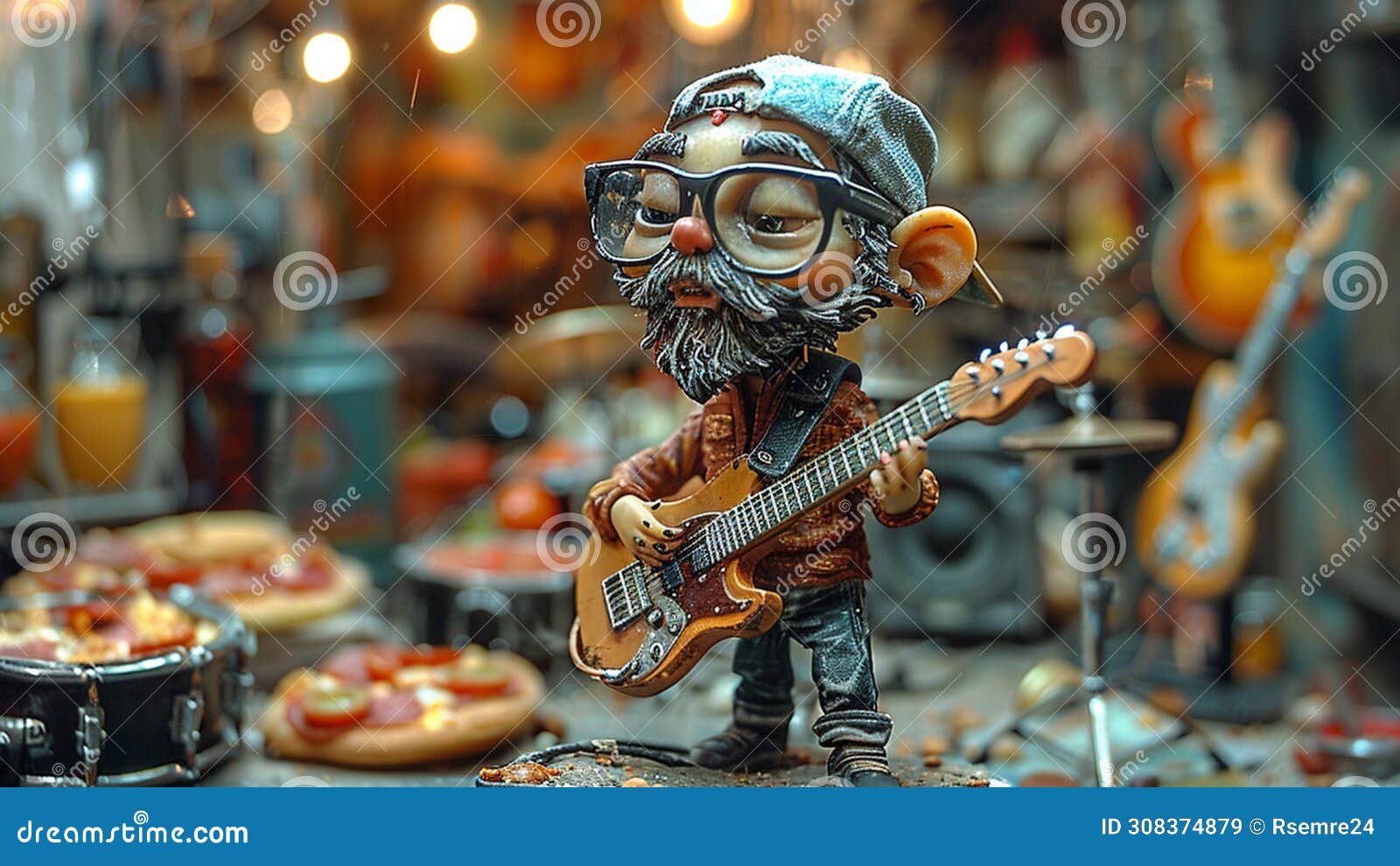 a miniature rockstar: elderly guitarist figurine captures the spirit of music