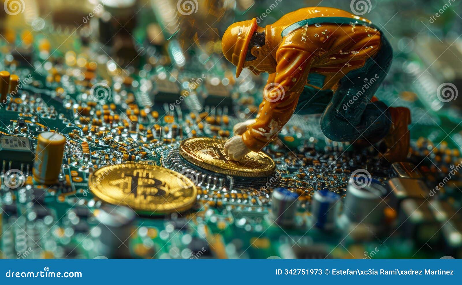 Miniature Worker Mining Bitcoin with Hoe on Circuit Board - Cryptocurrency  Concept Stock Illustration - Illustration of currency, smallscale: 342751973