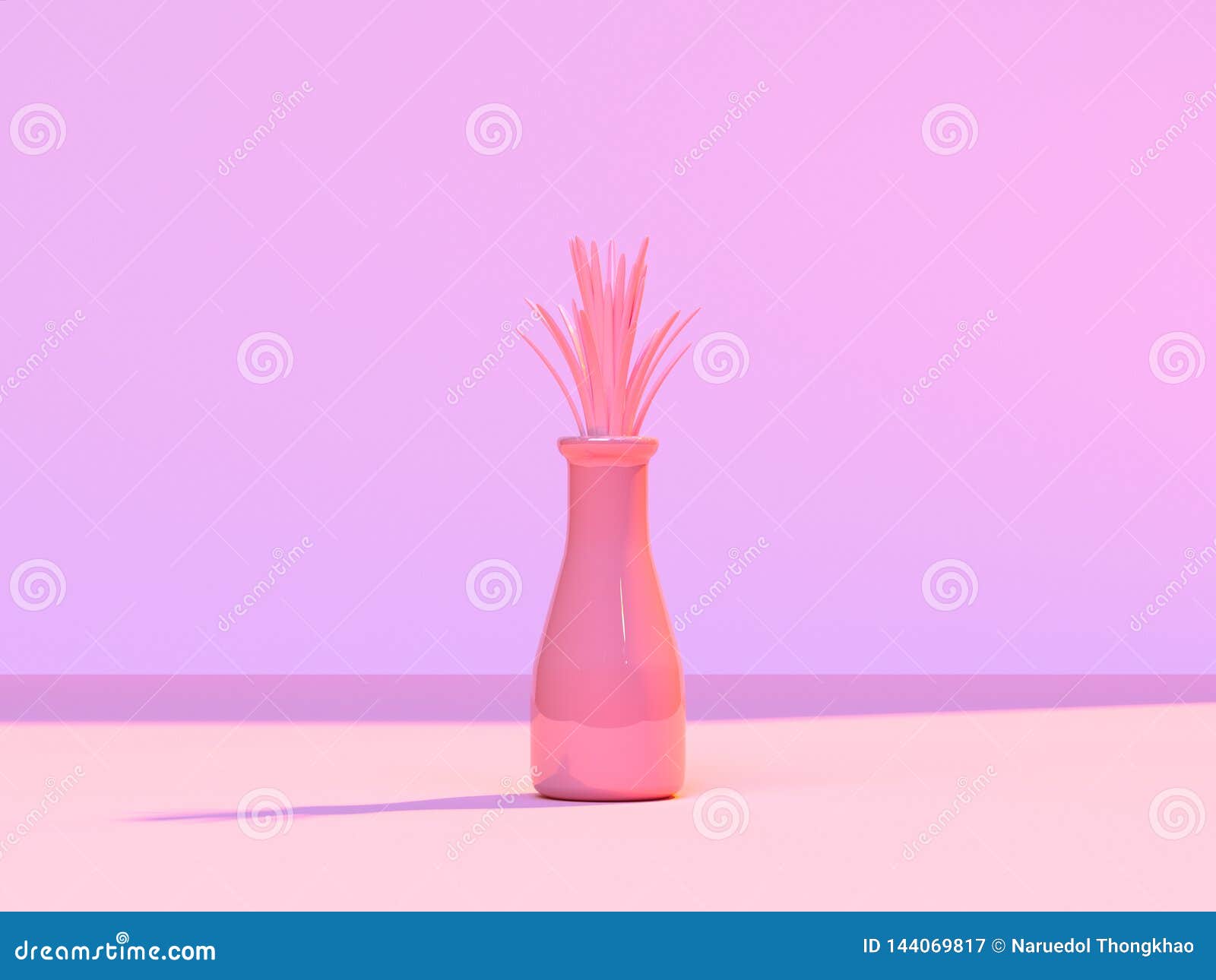 minimal abstract pink scene floor wall tree pot/jar 3d rendering