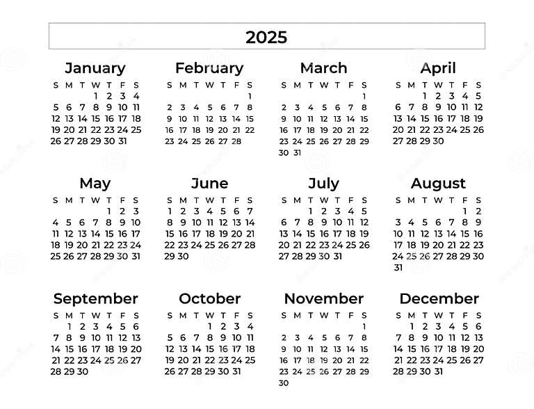 Minimal Annual Calendar 2025 Template Stock Vector Illustration of