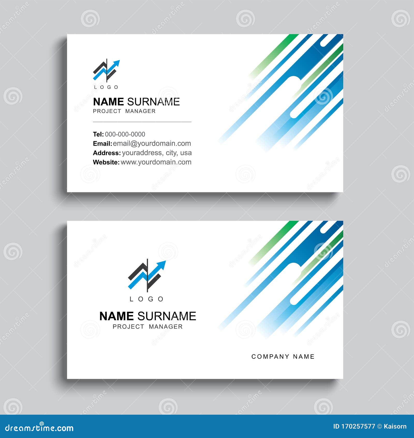 Minimal Business Card Print Template Design. Blue and Green Color For Template For Cards To Print Free