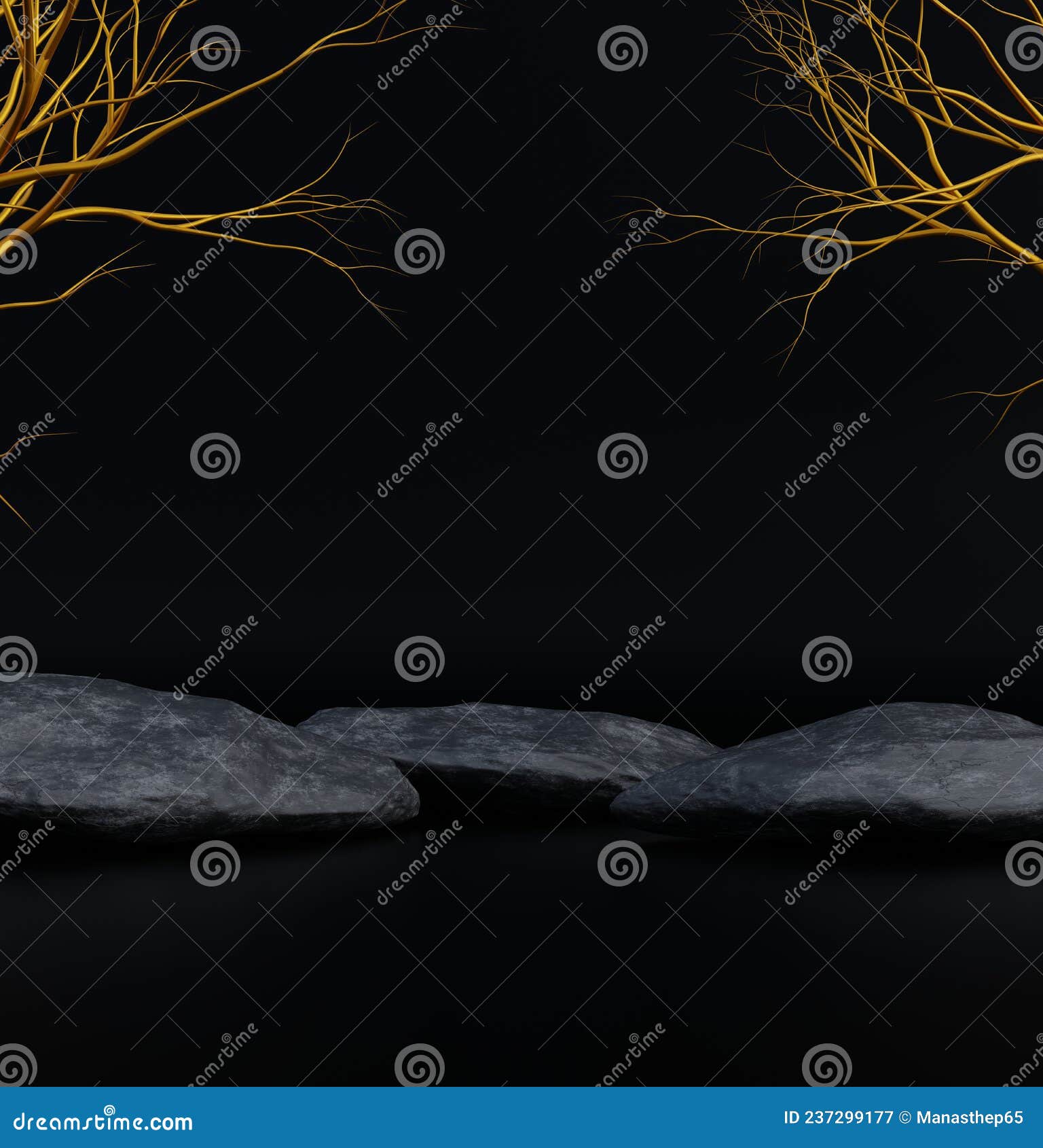 minimal dark scene with rock stone on black color background.abstract geometric  for products presentation.3d render