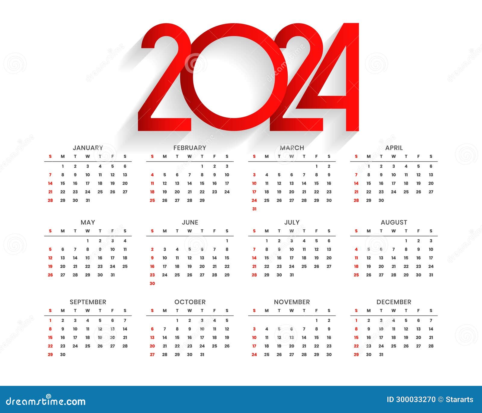 Happy New Year 2024 calendar Template