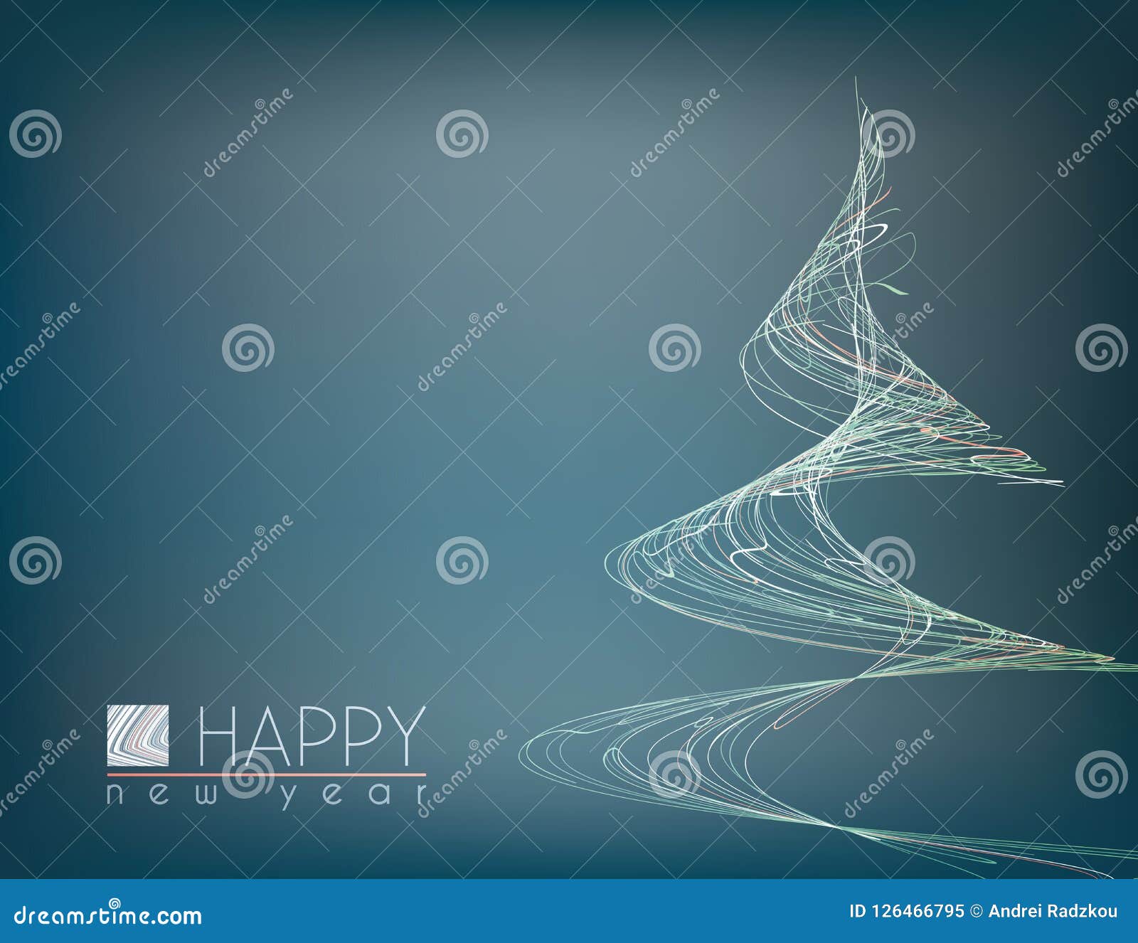 minimal happy new year card with unusual christmas tree