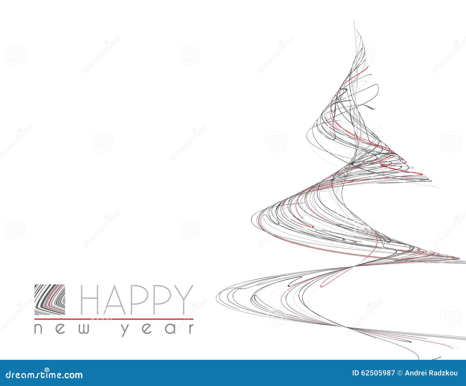 minimal happy new year card with unusual christmas tree