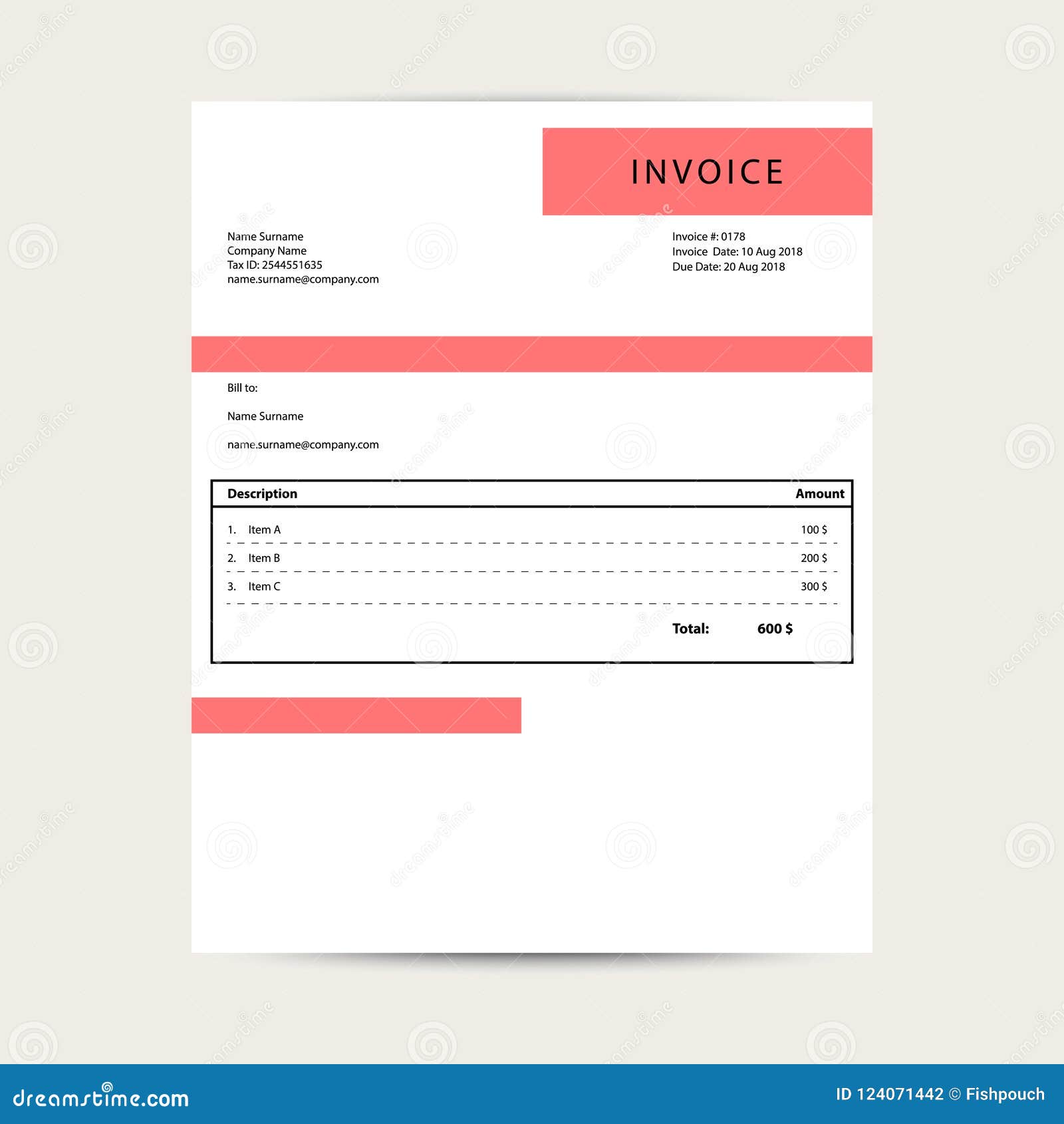minimal invoice template vector bill sample design stock vector