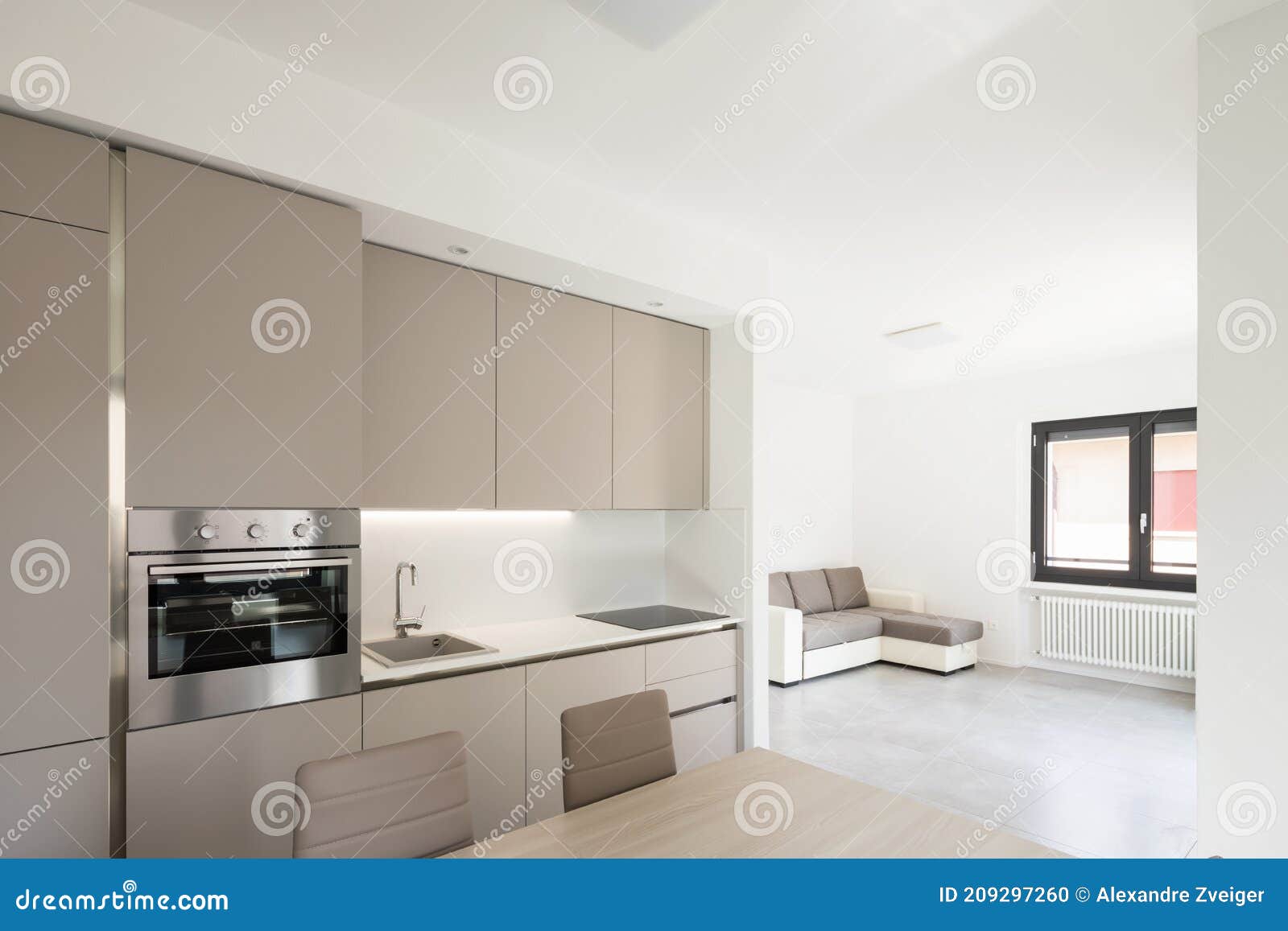 Minimal Kitchen in a Modern Apartment Stock Photo Image of table