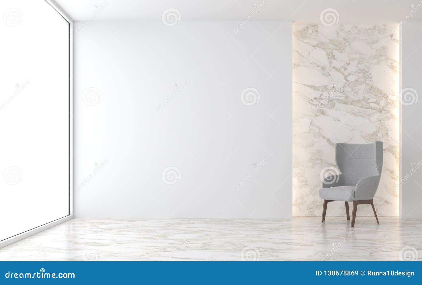 Minimal Living Room With White Marble Wall 3d Render Stock