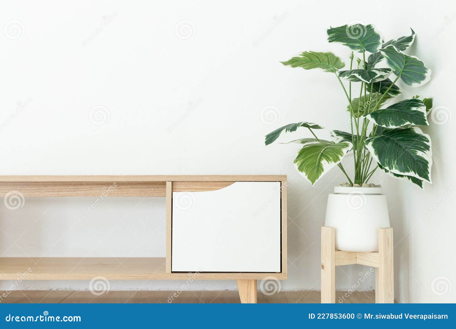 Minimal Living Room Interior White Table Against White Wall, Aesthetic