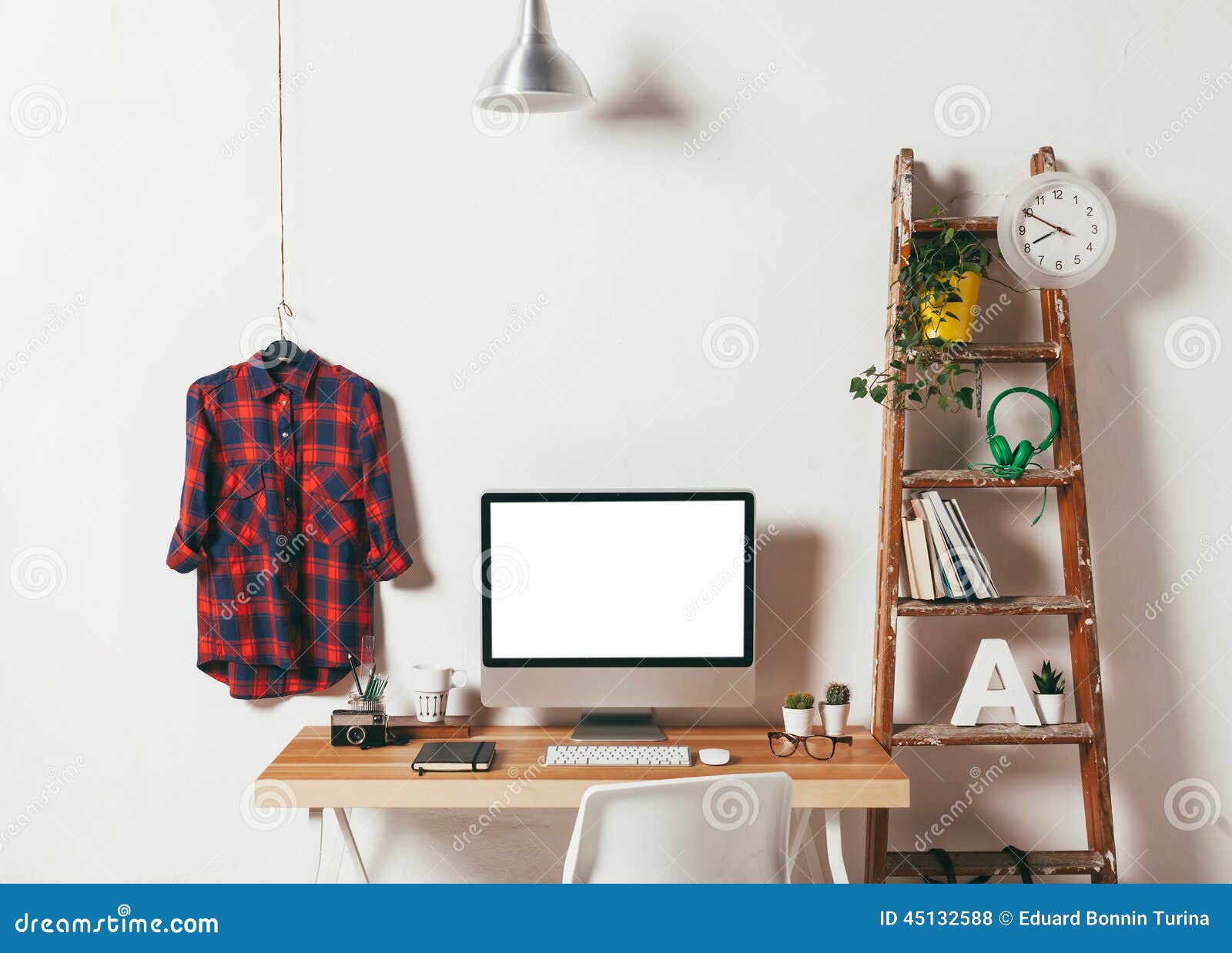 Minimal Office on White Background. Stock Photo Image of chair