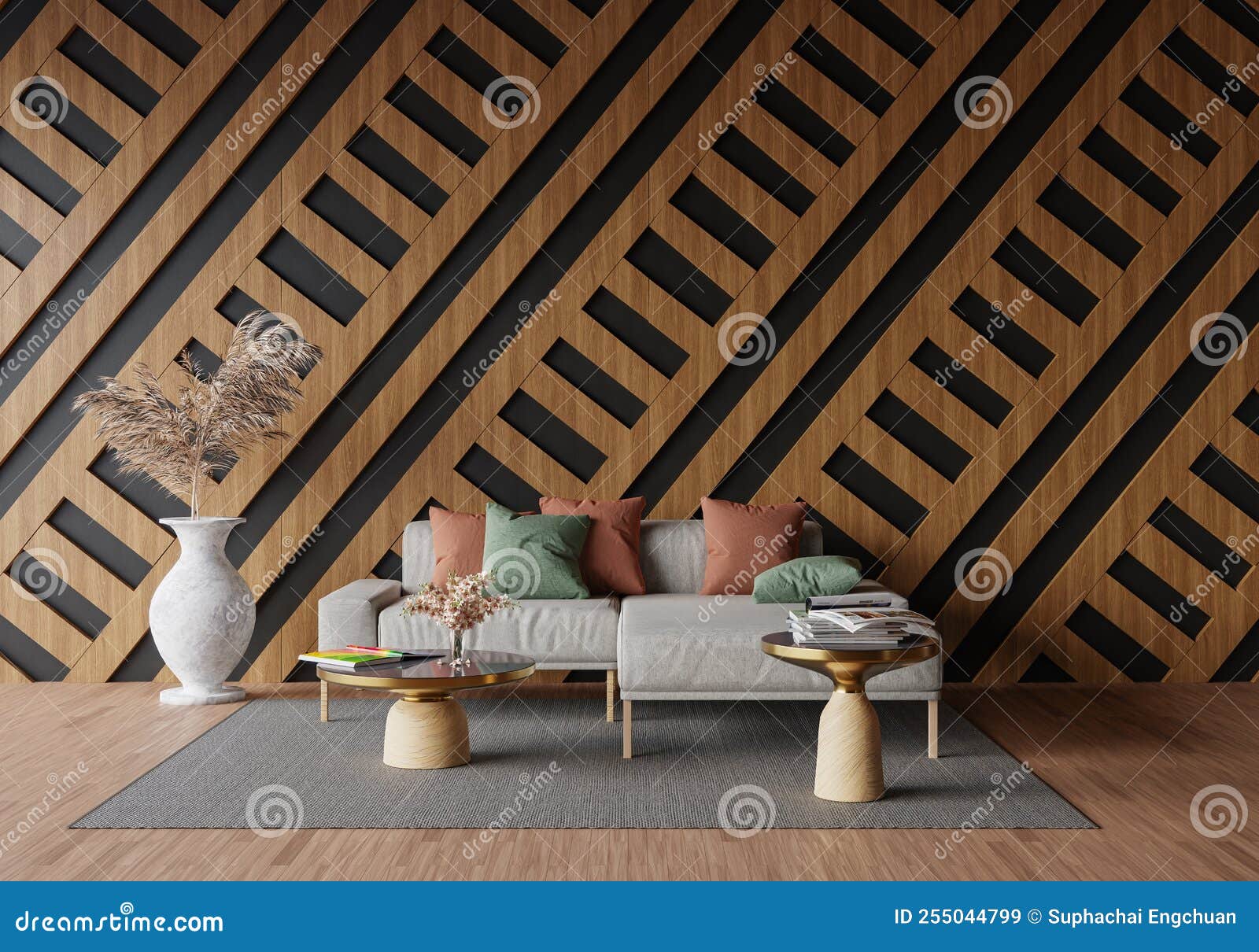 Minimal Room and Decoration Copy Space Seamless Wood Wall. 3D
