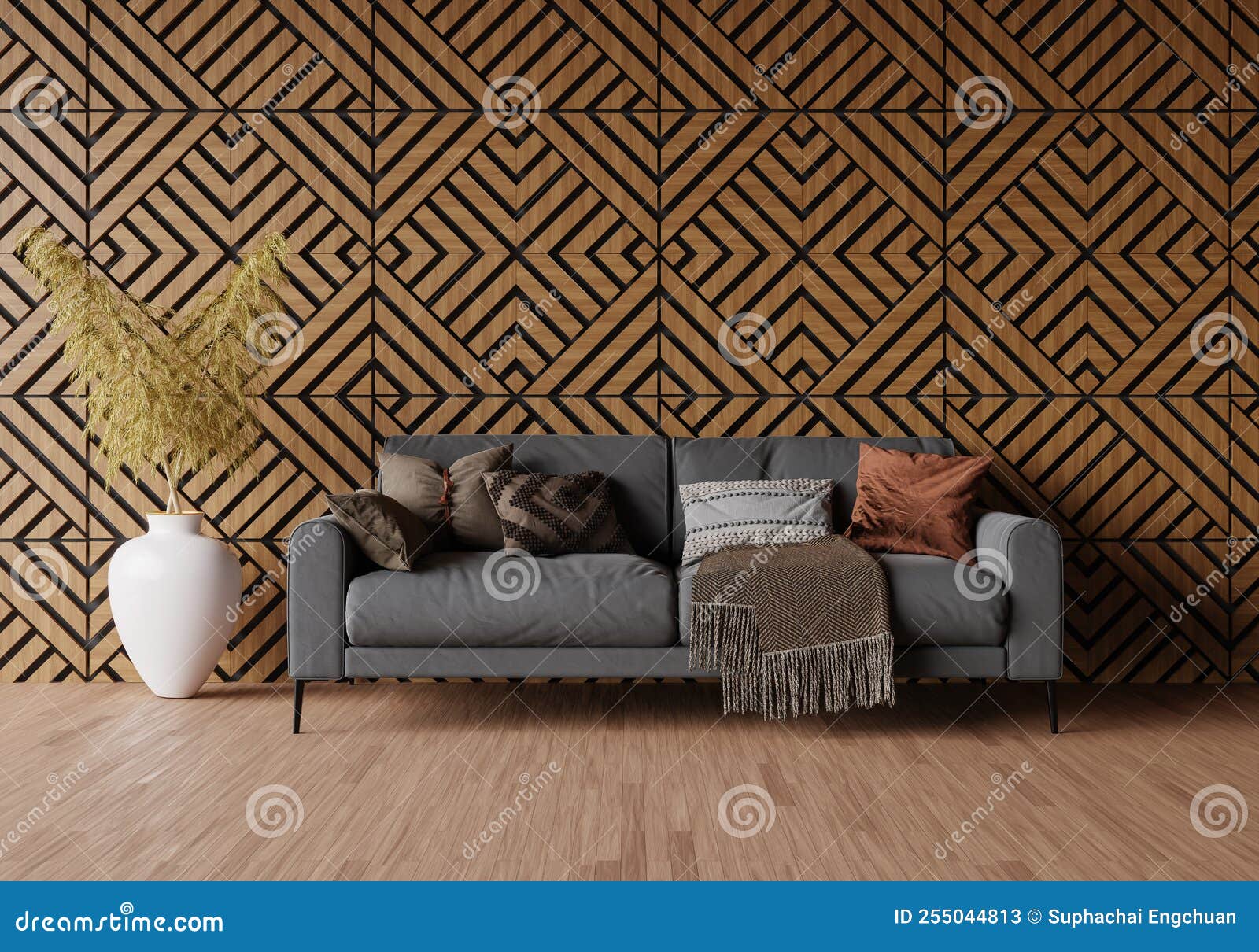 Minimal Room and Decoration Copy Space Seamless Wood Wall. 3D