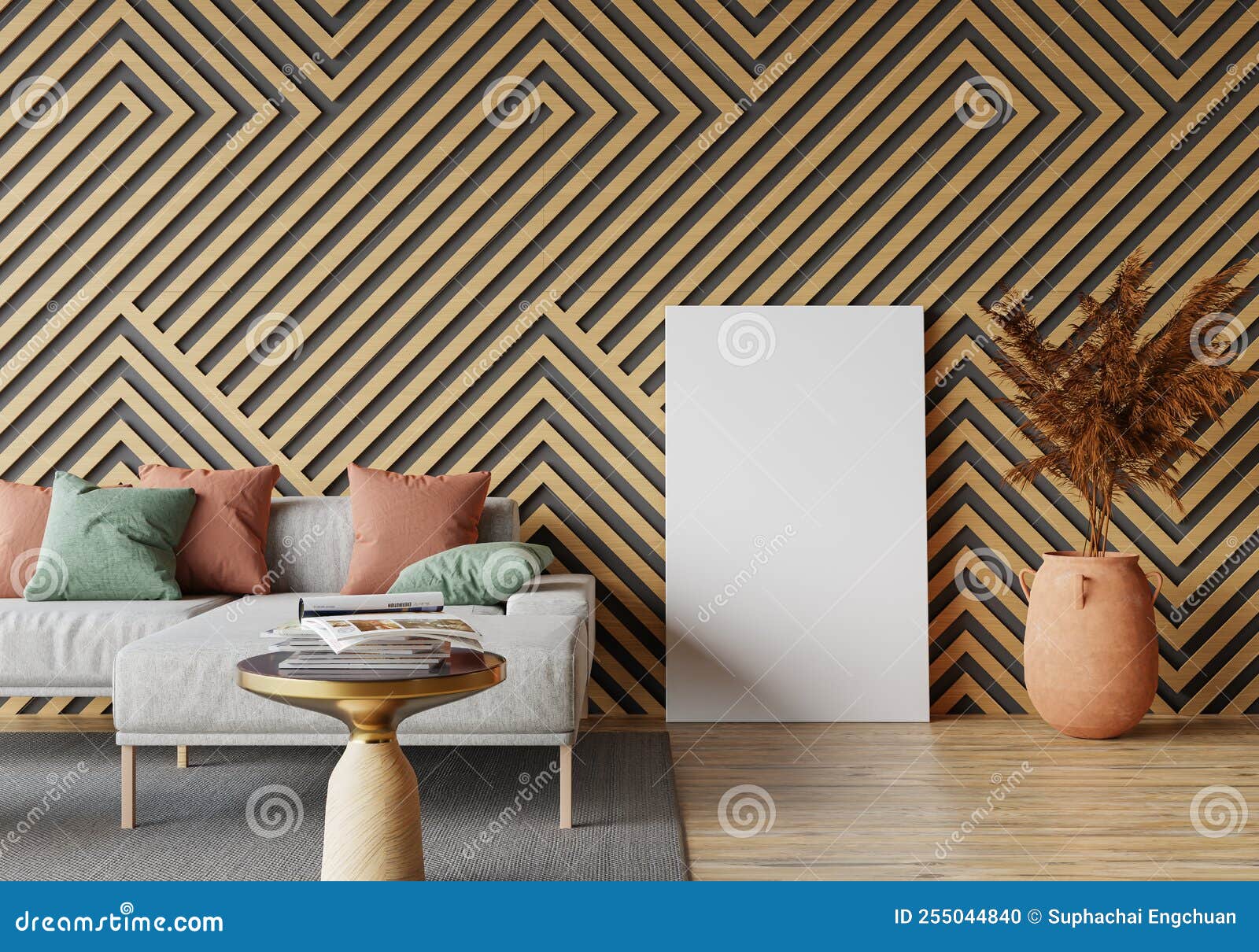 Minimal Room and Decoration Copy Space Seamless Wood Wall. 3D