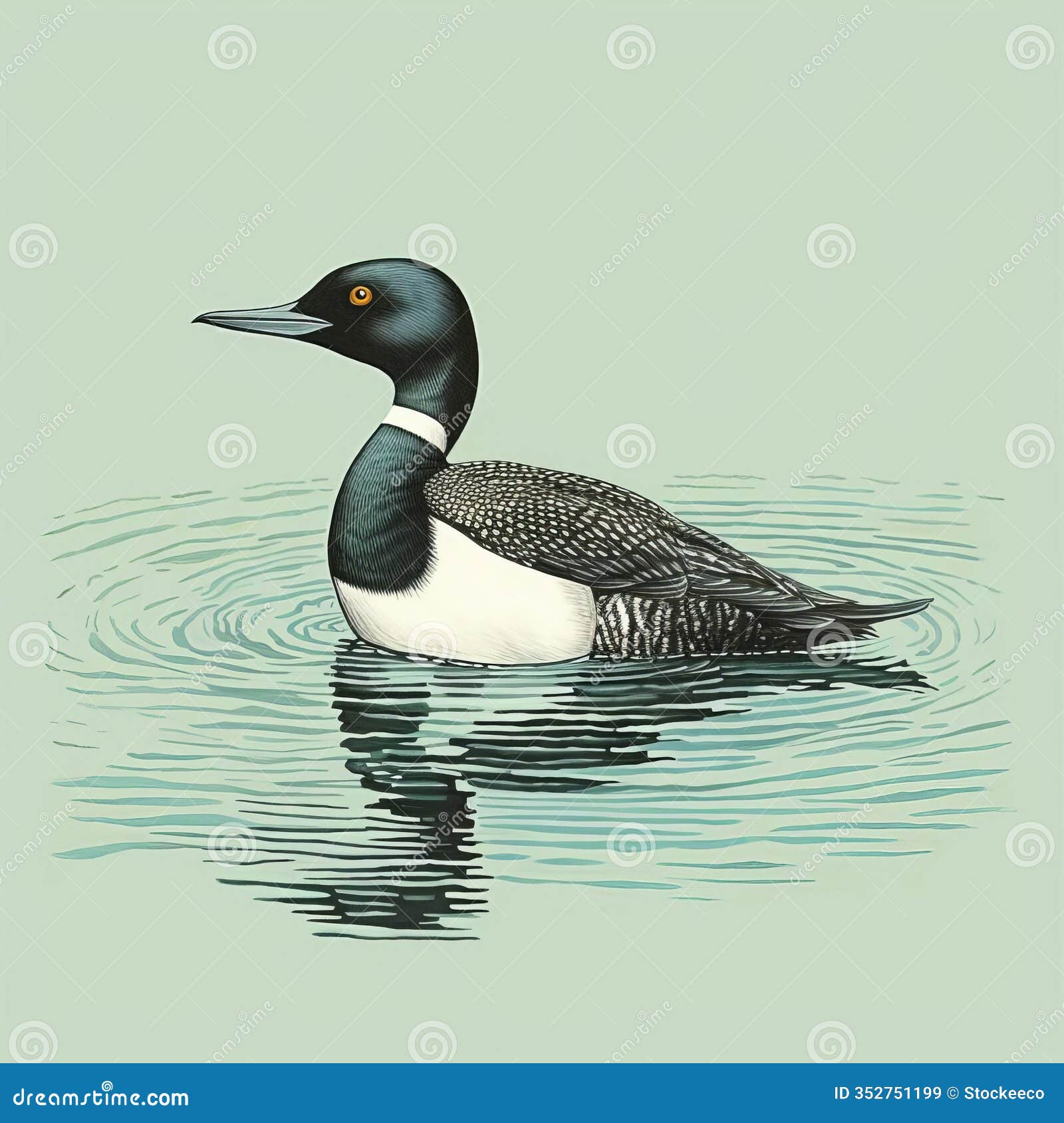 minimal screenprint  of common loon full body artwork