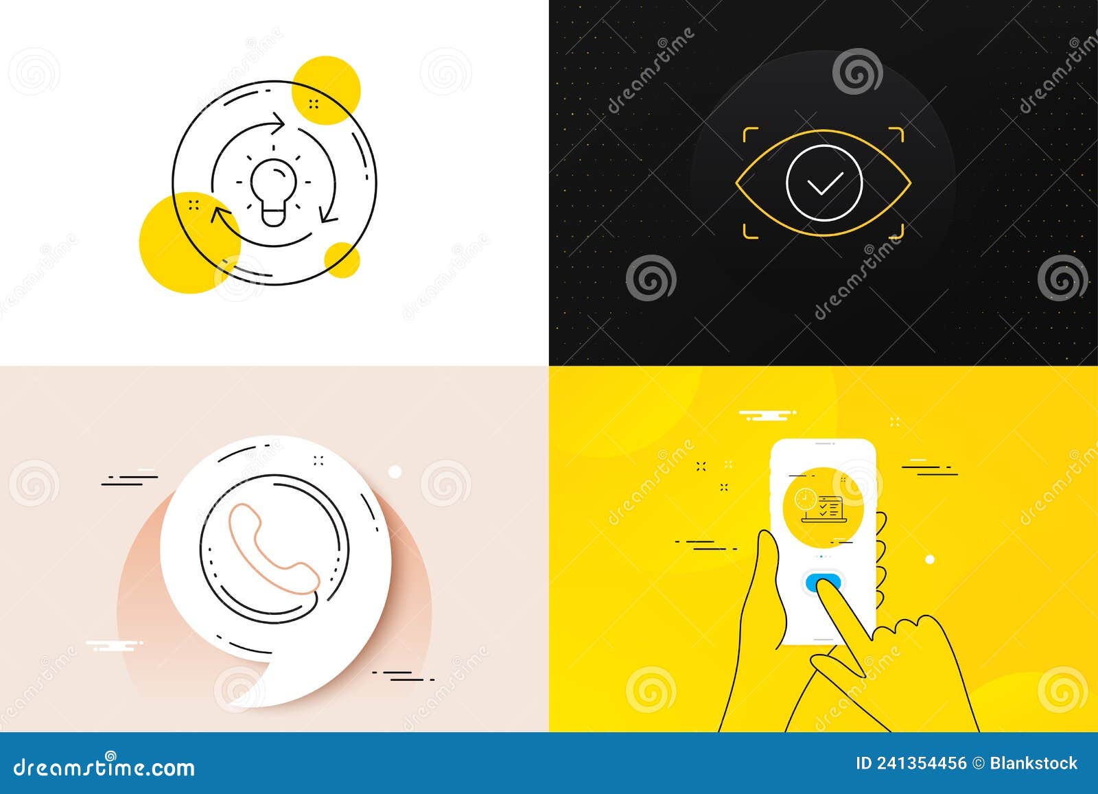 minimal set of call center, biometric eye and online test line icons. for web development. 