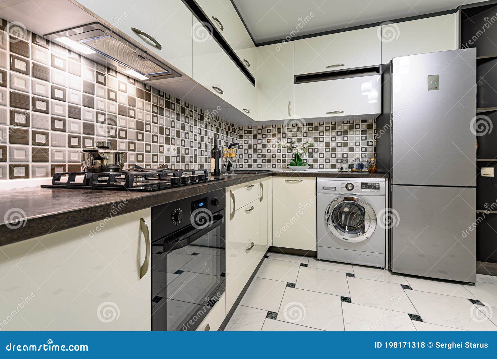 Black And White Modern Kitchen Interior Stock Photo Image Of Grey Cupboard 198171318