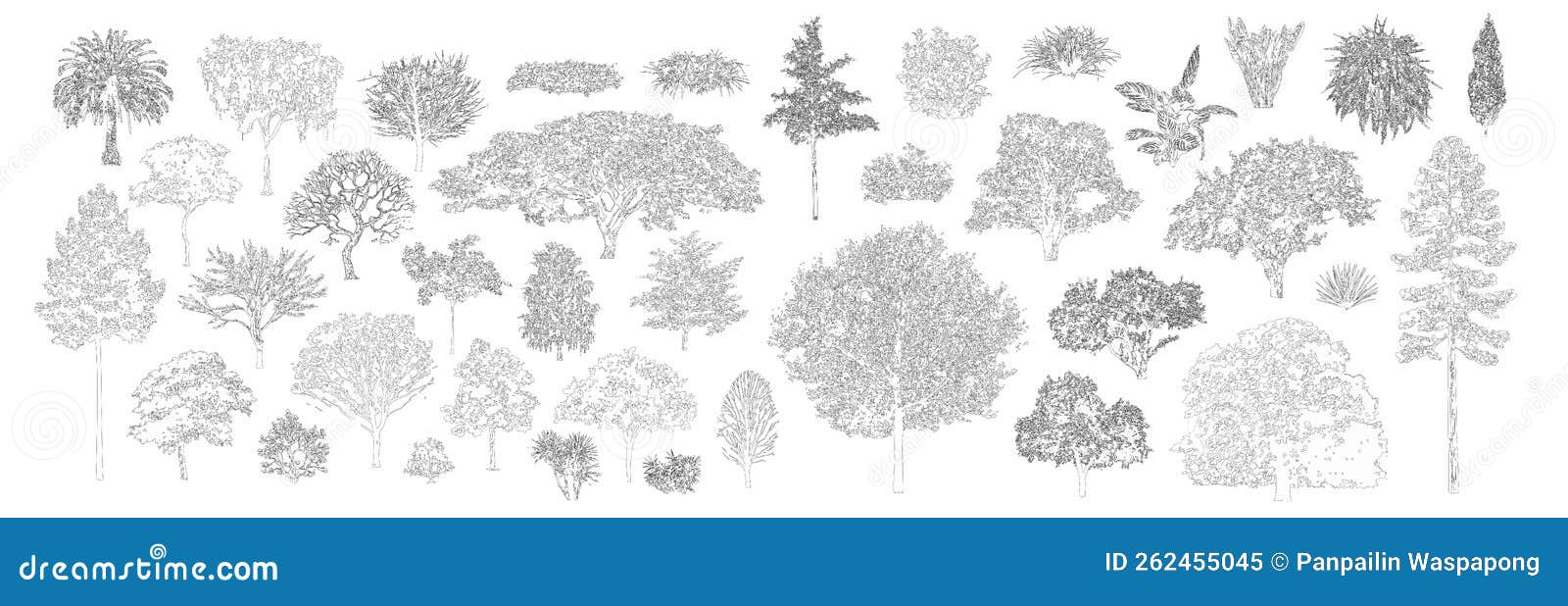 tree line drawing set minimal style, forest and park